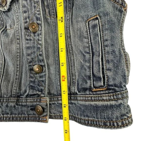 AE American Eagle Women's Blue Denim Jean Vest Size XS Metal Button Up Collar - Picture 5 of 6